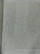 Beaded Mini Flower Pearl Fabric - Off-White - Embroidered Pearls Bead Fabric By Yard