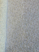 Floral Plant Bead Design - Off-White - Beaded Flower Plants Embroidered  Sequins Fabric By Yard