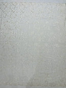 Floral Sequins Corded Fabric - Off-White - Lace Sequins Fabric in Floral Pattern Sold By Yard