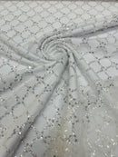 Diamond Net Bead Fabric - Off-White - Geometric Embroidery Beaded Sequins Fabric Sold By The Yard