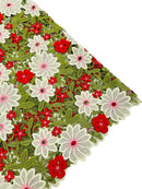 Multi-Color Guipure Lace Fabric - Olive Green/White/Red  - Floral Lace Fabric by The Yard