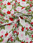 Multi-Color Guipure Lace Fabric - Olive Green/White/Red  - Floral Lace Fabric by The Yard