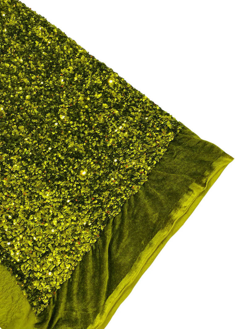 58/60" Velvet Sequins Stretch Fabric - Olive - Velvet Sequins 2 Way Stretch By Yard