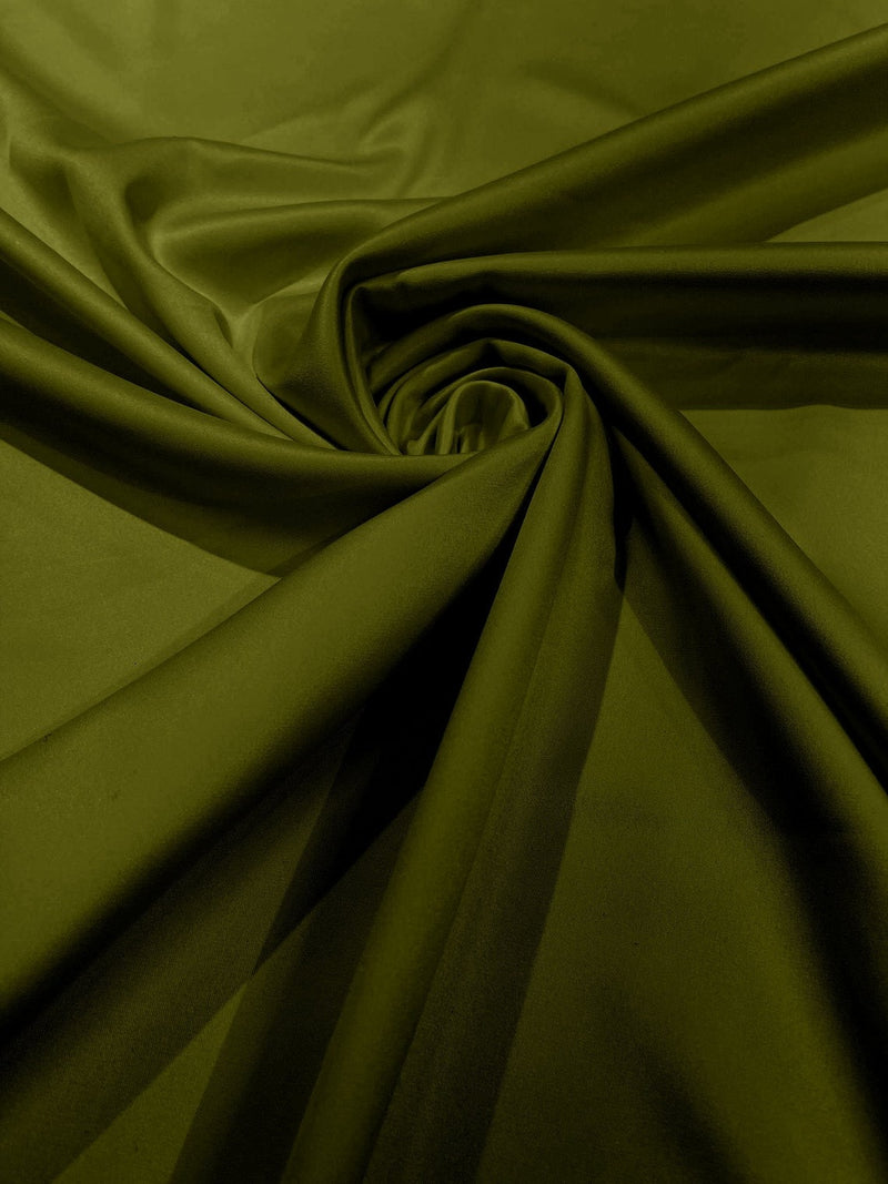 Matte L'Amour Stretch Satin - Olive Green - Stretch Satin Fabric For Bridal, Prom Dress Sold By Yard