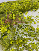 3D Glitter Floral Fabric - Olive Green - Glitter Sequin Flower Design on Lace Mesh Fabric by Yard