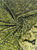 58/60" Velvet Sequins Stretch Fabric - Olive Green - Velvet Sequins 2 Way Stretch Sold By Yard