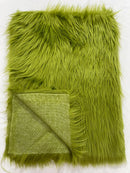 60" Solid Shaggy Faux Fur - Olive Green - Long Pile Luxury Shaggy Soft Faux Fur Fabric By Yard