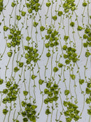 3D Floral Glitter Fabric - Olive Green - 3D Sequins and Glitter Floral Design on Mesh Sold By Yard