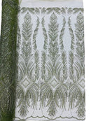 Beaded Line Fabric - Olive Green - Luxury Bridal Line Pattern Fabric With Beads, Sequins Sold By Yard