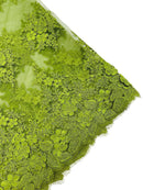 Flower 3D Corded Fabric - Olive Green - Lace Mesh Fabric Embroidered Floral Design by Yard