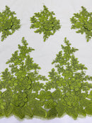 Flower 3D Corded Fabric - Olive Green - Lace Mesh Fabric Embroidered Floral Design by Yard