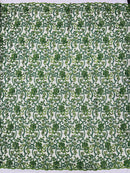 Embroidery Beaded Fabric - Olive Green - Beaded Floral Bridal Embroidery Fabric Sold by the yard