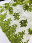 Flower 3D Corded Fabric - Olive Green - Lace Mesh Fabric Embroidered Floral Design by Yard