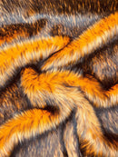Husky Long Pile Fur Fabric - Orange / Black - Faux Husky Fur Fabric 2 Tone Shaggy Fur By Yard
