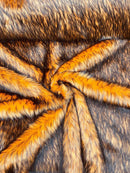 Husky Long Pile Fur Fabric - Orange / Black - Faux Husky Fur Fabric 2 Tone Shaggy Fur By Yard