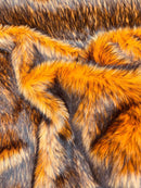 Husky Long Pile Fur Fabric - Orange / Black - Faux Husky Fur Fabric 2 Tone Shaggy Fur By Yard