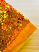 Oval Jumbo Paillette Sequins - Orange / Gold - Big Oval Paillette Sequins Design Fabric By Yard