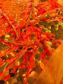 Oval Jumbo Paillette Sequins - Orange / Gold - Big Oval Paillette Sequins Design Fabric By Yard