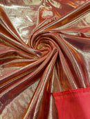 60" Metallic Foil Fabric - Orange / Gold - 4 Way Stretch Spandex Foggy Foil Shiny Metallic Fabric by Yard
