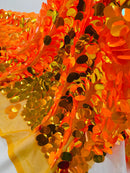 Oval Jumbo Paillette Sequins - Orange / Gold - Big Oval Paillette Sequins Design Fabric By Yard