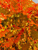 Oval Jumbo Paillette Sequins - Orange / Gold - Big Oval Paillette Sequins Design Fabric By Yard