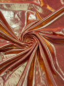 60" Metallic Foil Fabric - Orange / Gold - 4 Way Stretch Spandex Foggy Foil Shiny Metallic Fabric by Yard
