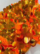 Oval Jumbo Paillette Sequins - Orange / Gold - Big Oval Paillette Sequins Design Fabric By Yard
