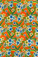 Hawaiian Floral Print Fabric - Orange - 45" Plumeria Tropical Flower Cotton Fabric by Yard