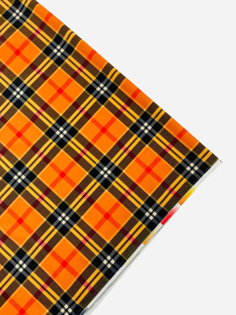 58-60" Plaid Print Milliskin Fabric - Orange - Spandex 4 Way Stretch Plaid Fabric Sold by Yard