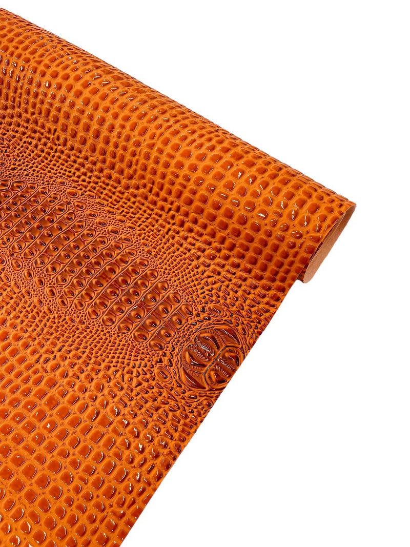 Faux Gator Print Vinyl Fabric - Orange - High Quality Faux Animal Skin Vinyl Sold by Yard