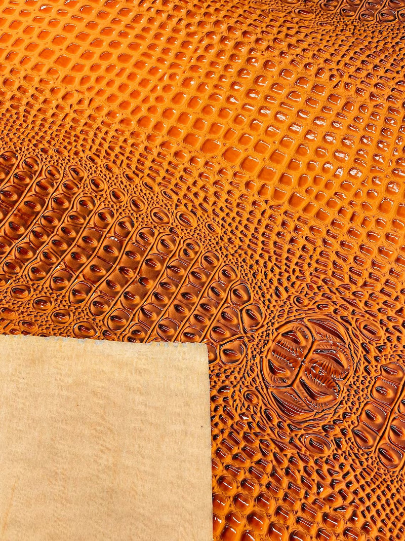 Faux Gator Print Vinyl Fabric - Orange - High Quality Faux Animal Skin Vinyl Sold by Yard