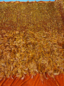 Feather Sequin Velvet Fabric - Orange - 5mm Sequins Velvet 2 Way Stretch 58/60" Fabric By Yard