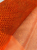 Fishnet Solid Rhinestones Fabric - Orange - Spandex Fabric Fish Net with Crystal Stones by Yard
