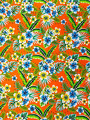 Hawaiian Floral Print Fabric - Orange - 45" Plumeria Tropical Flower Cotton Fabric by Yard