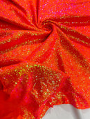 Milliskin Mini Glitz Sequins - Iridescent Orange - 4 Way Stretch Milliskin Stretch Spandex Fabric Sold By Yard
