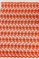 Jasmine Flower Fabric - Orange - Embroidered Floral Design Lace Mesh Bridal Fabric By Yard
