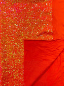 Milliskin Mini Glitz Sequins - Iridescent Orange - 4 Way Stretch Milliskin Stretch Spandex Fabric Sold By Yard