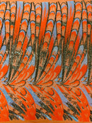 Olivia Sequins Design - Orange / Aqua / Gold - 4 Way Stretch Multi Color Sequin Fabric on Mesh Sold By Yard