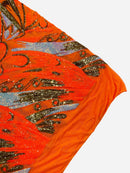 Olivia Sequins Design - Orange / Aqua / Gold - 4 Way Stretch Multi Color Sequin Fabric on Mesh Sold By Yard