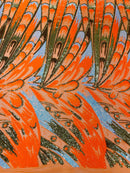 Olivia Sequins Design - Orange / Aqua / Gold - 4 Way Stretch Multi Color Sequin Fabric on Mesh Sold By Yard