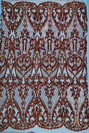 Heart Shape Sequins Fabric - Iridescent Orange - 4 Way Stretch Sequins Damask Fabric By Yard