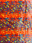 60" Multi-Color Leopard Print Fur Fabric - Orange / Yellow / Turquoise - Faux Fur Fabric By Yard