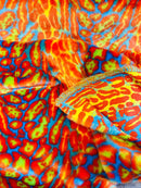 60" Multi-Color Leopard Print Fur Fabric - Orange / Yellow / Turquoise - Faux Fur Fabric By Yard