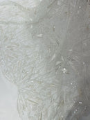 Off White Beaded Fabric By The Yard, Luxury Geometric Design Beads and Sequins