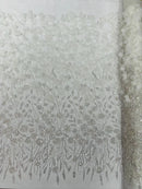 Off White Beaded Fabric 3D Floral Butterfly Fabric by the Yard, Luxury Butterfly