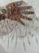 Off White Beaded Fabric 3D Floral Butterfly Fabric by the Yard, Luxury Butterfly