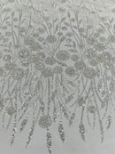 Off White Beaded Fabric 3D Floral Butterfly Fabric by the Yard, Luxury Butterfly