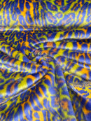 60" Multi-Color Leopard Print Fur Fabric - Orange / Lime / Purple - Faux Fabric Shaggy Fur Fabric By Yard