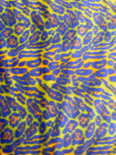 60" Multi-Color Leopard Print Fur Fabric - Orange / Lime / Purple - Faux Fabric Shaggy Fur Fabric By Yard