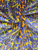 60" Multi-Color Leopard Print Fur Fabric - Orange / Lime / Purple - Faux Fabric Shaggy Fur Fabric By Yard